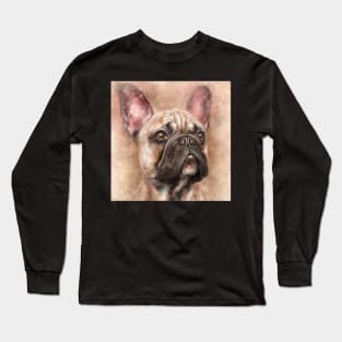 Expressive Thick Oil Painting of a French Bulldog on Beige Background Long Sleeve T-Shirt